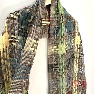 Suantrai of Ireland Open Weave Wool Blend Scarf Wrap Deep green & blue